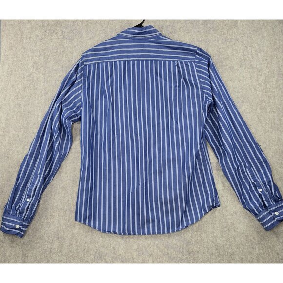 Abercrombie & Fitch Blue White Striped Long-Sleeve Button-Down Shirt Muscle Fit - Picture 2 of 6